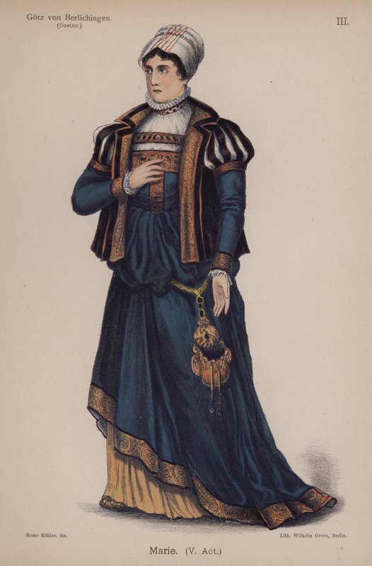 Marie, fra Gotz von Berlichingen af Goethe (farve litho) af German School