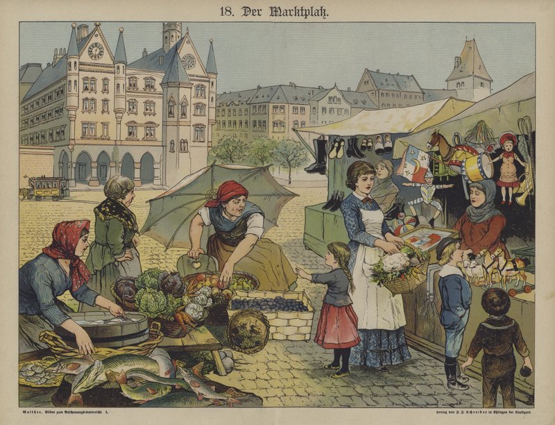 Markedsplads (farve litho) af German School