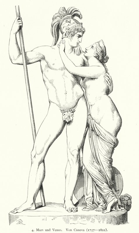 Mars og Venus, marmorskulptur af den italienske neoklassiske billedhugger Antonio Canova (gravering) af German School