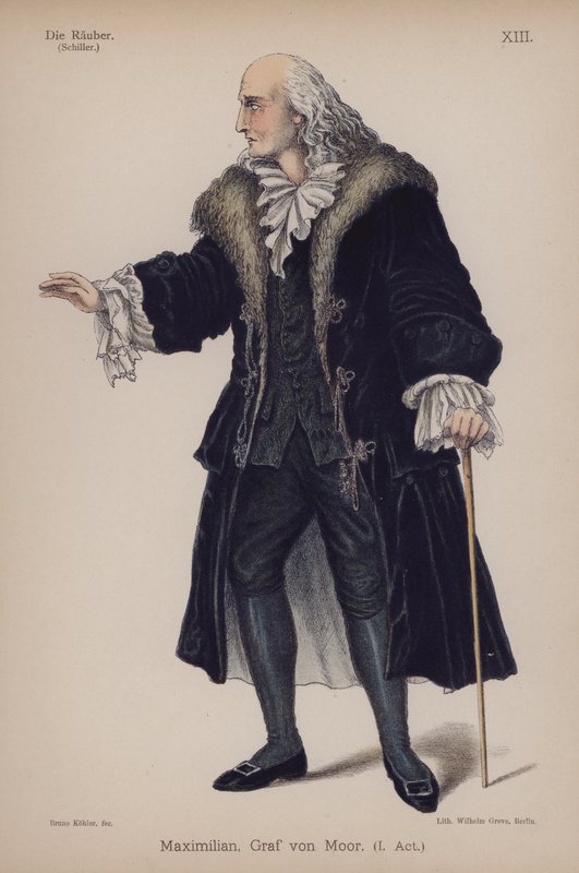 Maximilian, greve von Moor, fra Die Rauber (Røverne) af Friedrich Schiller (farve litho) af German School