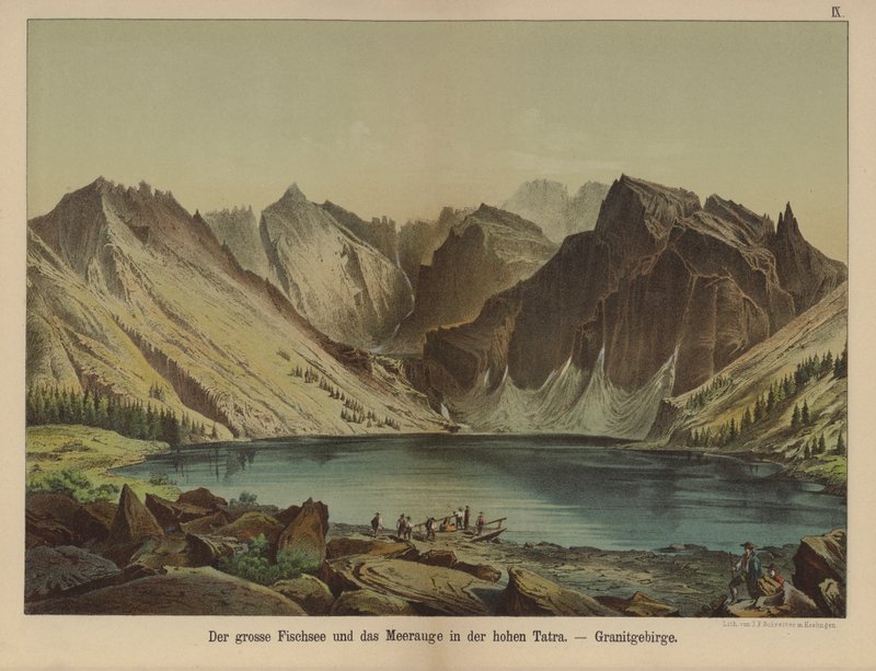 Morskie Oko, sø i Granit High Tatra Mountains (farve litho) af German School