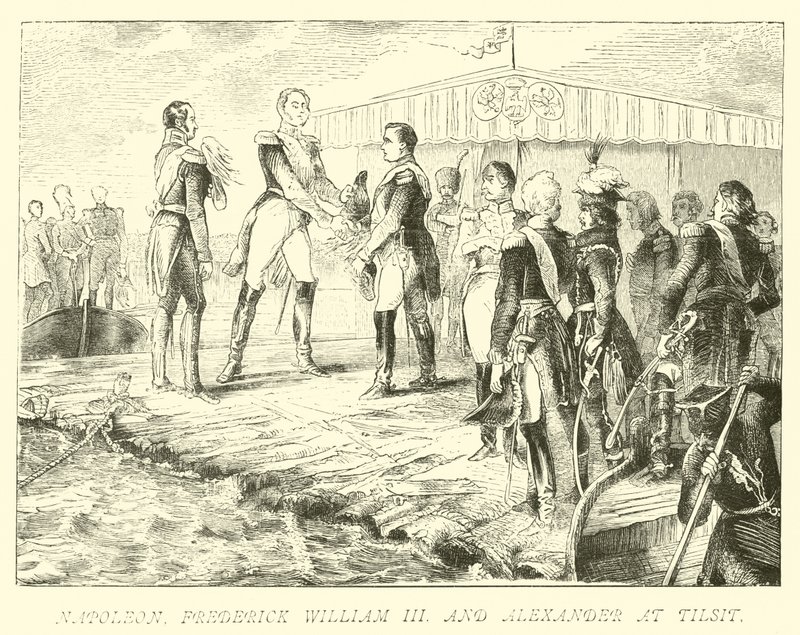 Napoleon, Frederik Vilhelm III og Alexander ved Tilsit af German School