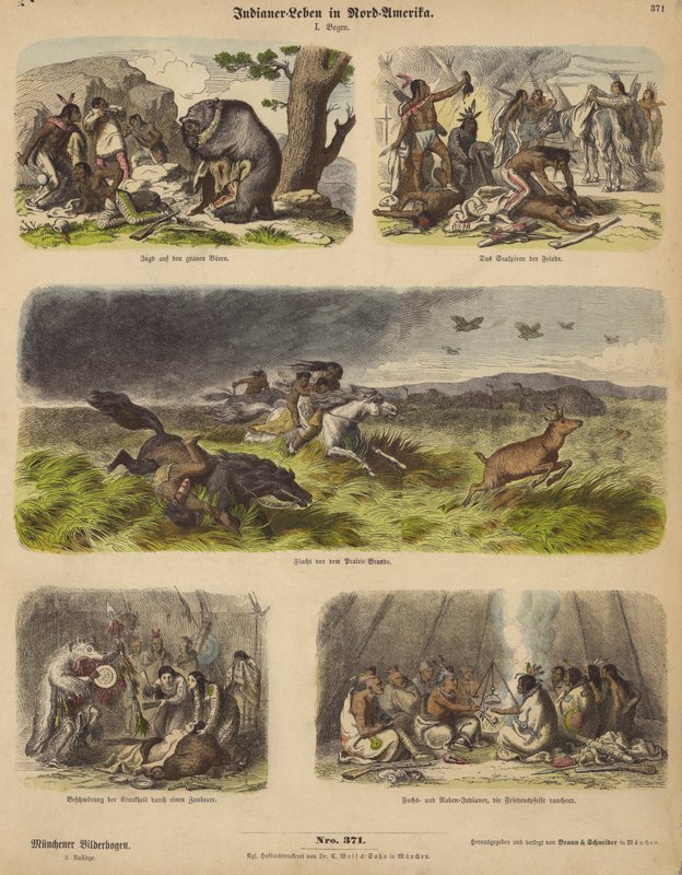 Indfødte amerikanere (farvet gravering) af German School