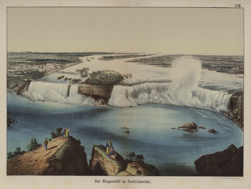 Niagara Falls i Nordamerika (farve litho) af German School