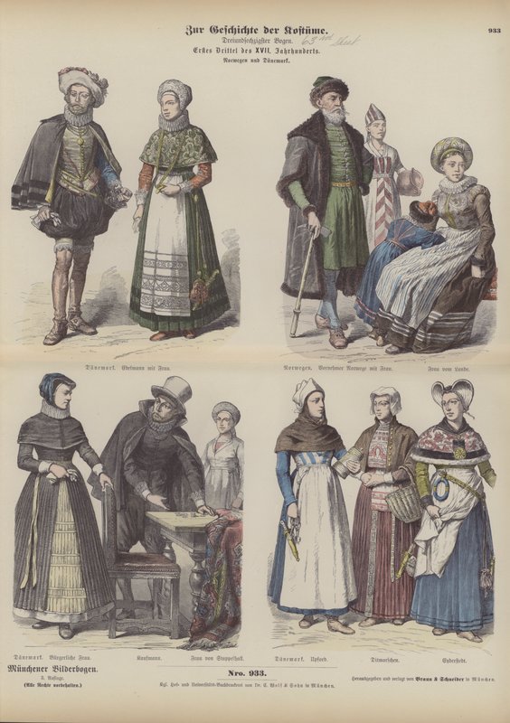Norske og danske dragter, begyndelsen af det 17. århundrede (farvestik) af German School