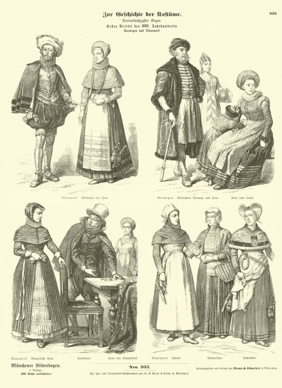 Norwegian and Danish costumes, early 17th Century  af German School