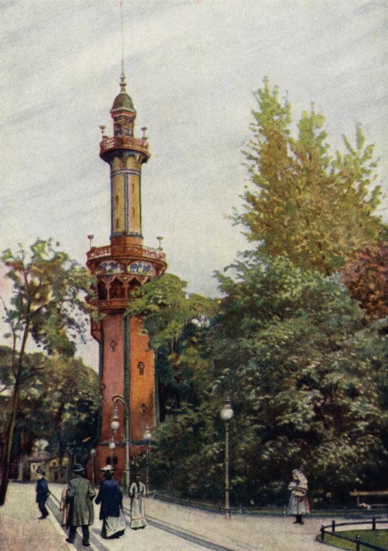 Udsigtstårn, Berlin Zoologisk Have, Tyskland (farve litho) af German School
