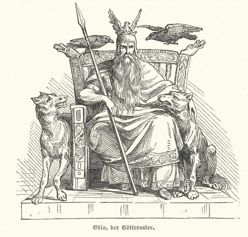 Odin, gud for nordisk mytologi (gravering) af German School