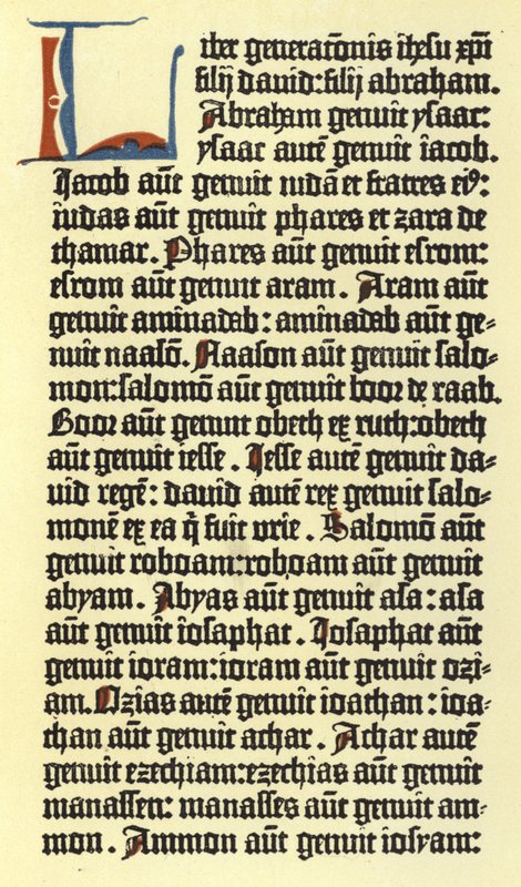 En del af en kolonne i Gutenbergs bibel af German School