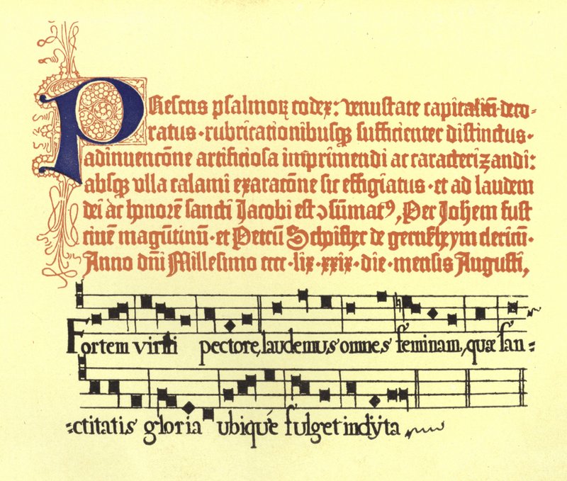 En del af en side valgt fra Fust og Schoeffers anden psalter af German School