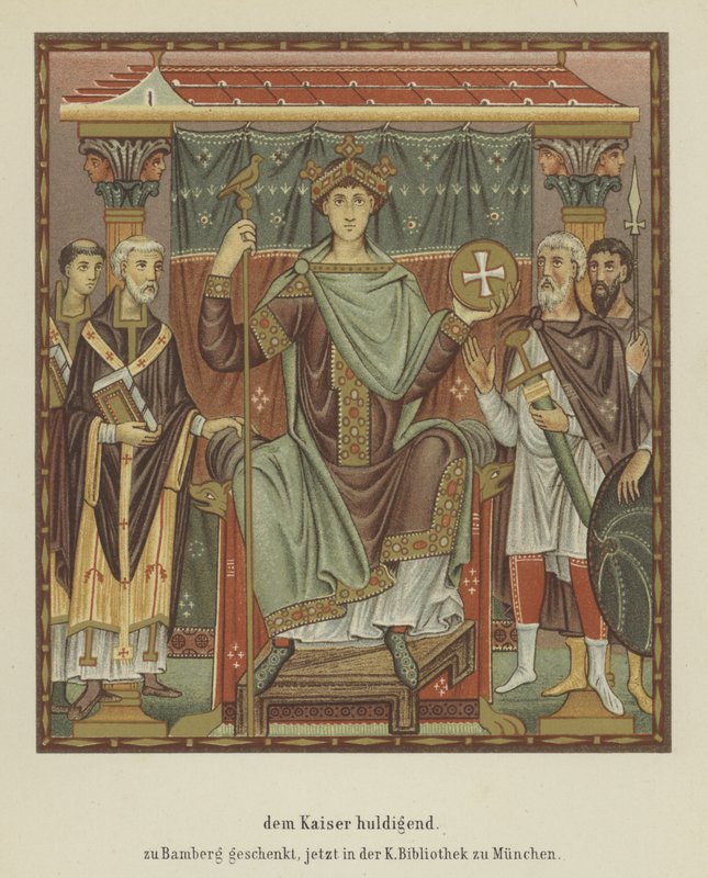 Hyldest til den hellige romerske kejser Otto III (farve litho) af German School