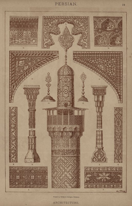 Persisk, arkitektur (farve litho) af German School