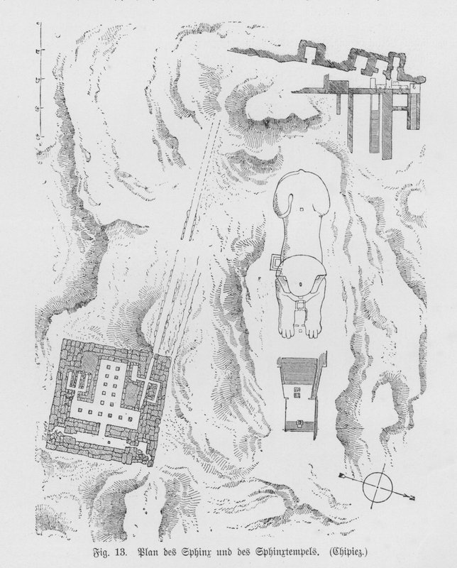 Plan over sfinxen og sfinkstemplet, Giza, Egypten (gravering) af German School