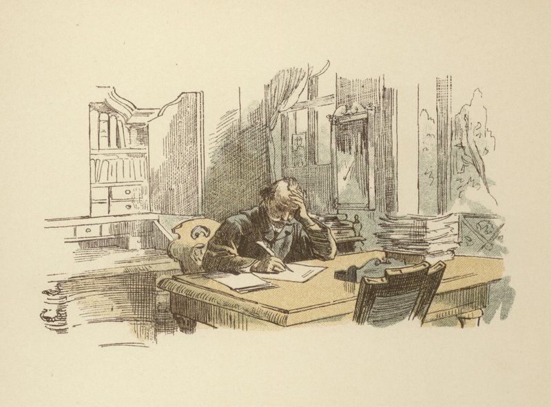 Digterskrivning (farve litho) af German School