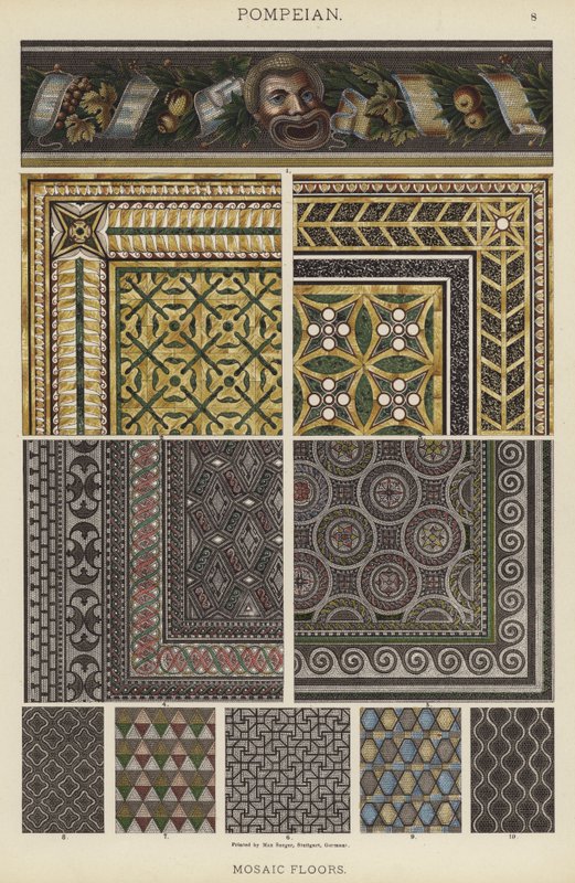 Pompeianske, mosaikgulve (farve litho) af German School