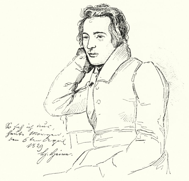 Portræt af den tyske digter og forfatter Heinrich Heine som ung mand (stik) af German School