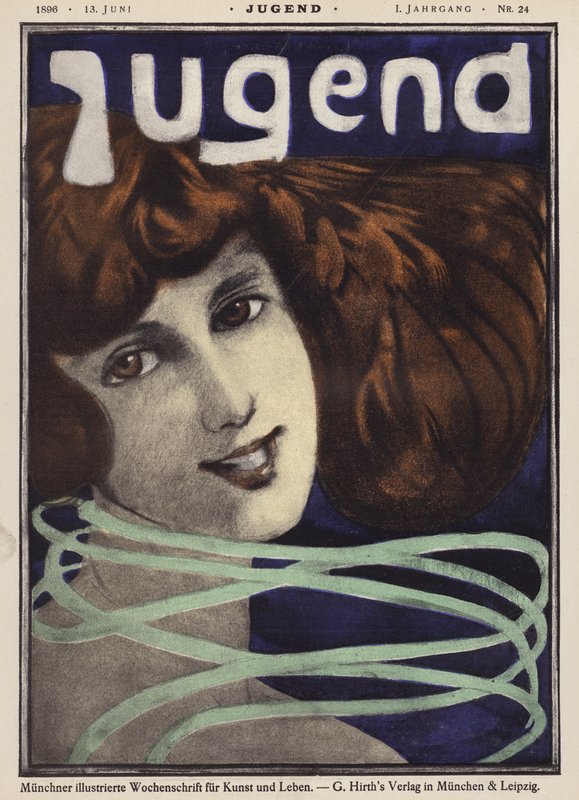 Portræt af en pige (farve litho) af German School