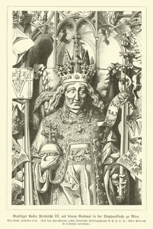 Portræt af den hellige romerske kejser Frederik III, fra hans grav i Stefansdomen, Wien (gravering) af German School
