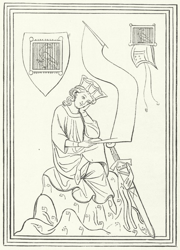 Portræt af den mellemhøjtyske lyriker Walther von der Vogelweide fra Codex Manesse (stik) af German School