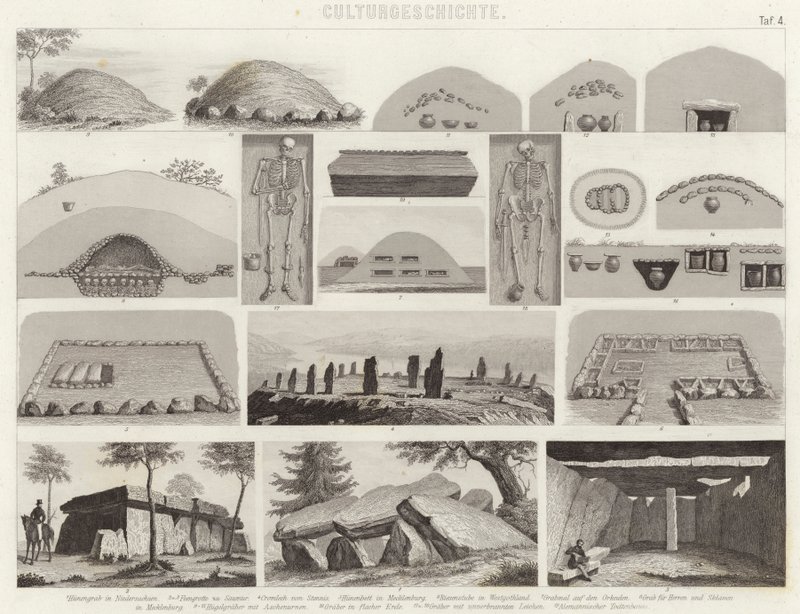 Forhistoriske gravkamre. Illustration til Bilder-Atlas (gravering) af German School