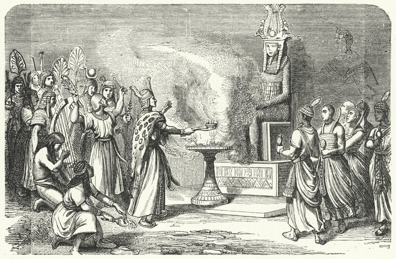 Præster udfører et offer i det gamle Egypten (gravering) af German School