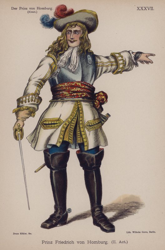 Prins Friedrich af Homburg, fra Der Prinz von Homburg (Prinsen af ​​Homburg) af Heinrich von Kleist (farve litho) af German School