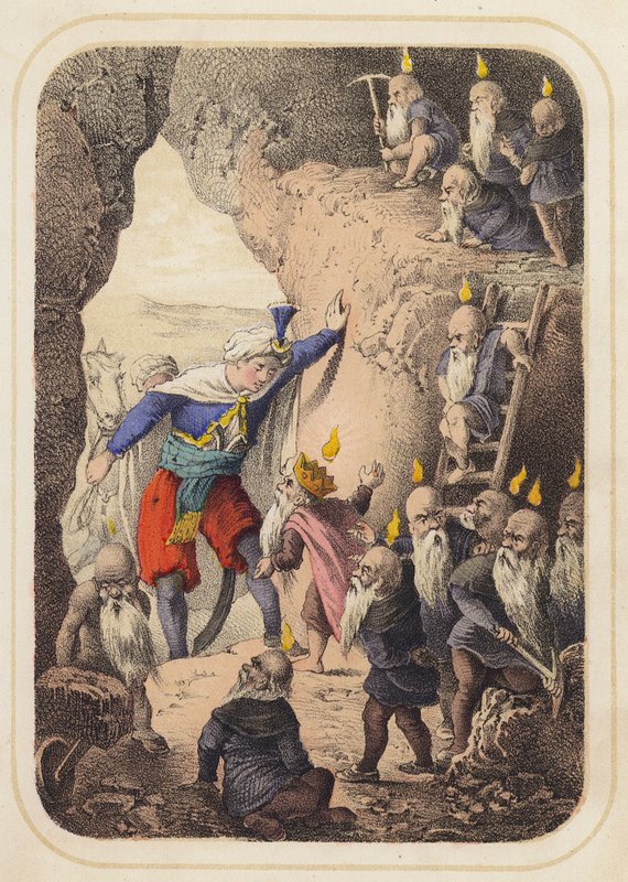 Prins af Sindh i en scene fra Tusind og én nat (farve litho) af German School