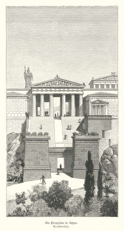 Propylaea, indgang til Akropolis i Athen, Antikkens Grækenland (gravering) af German School