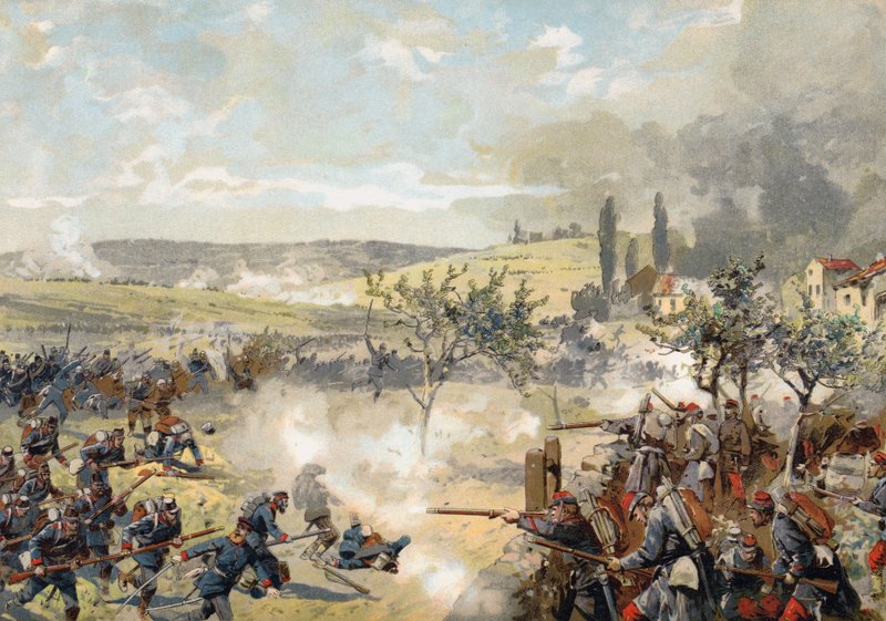 Preussisk Landwehr i kamp i slaget ved Noisseville, den fransk-preussiske krig, 31. august 1870 af German School