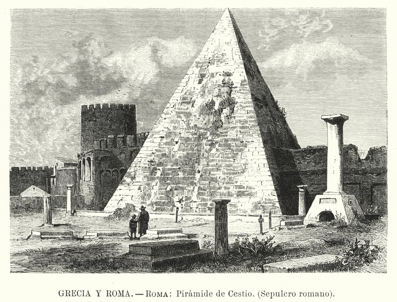 Pyramide af Cestius, grav af Gaius Cestius, Rom (litho) af German School