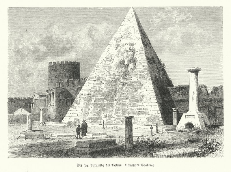 Pyramide af Cestius, grav af Gaius Cestius, Rom, bygget i c12 BC (gravering) af German School