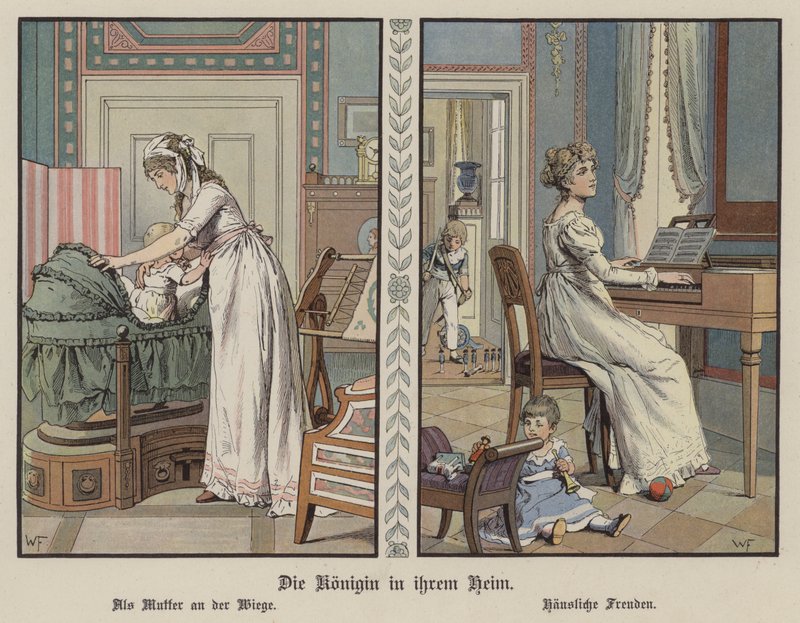 Dronning Louise fra Preussen derhjemme (Color Litho) af German School