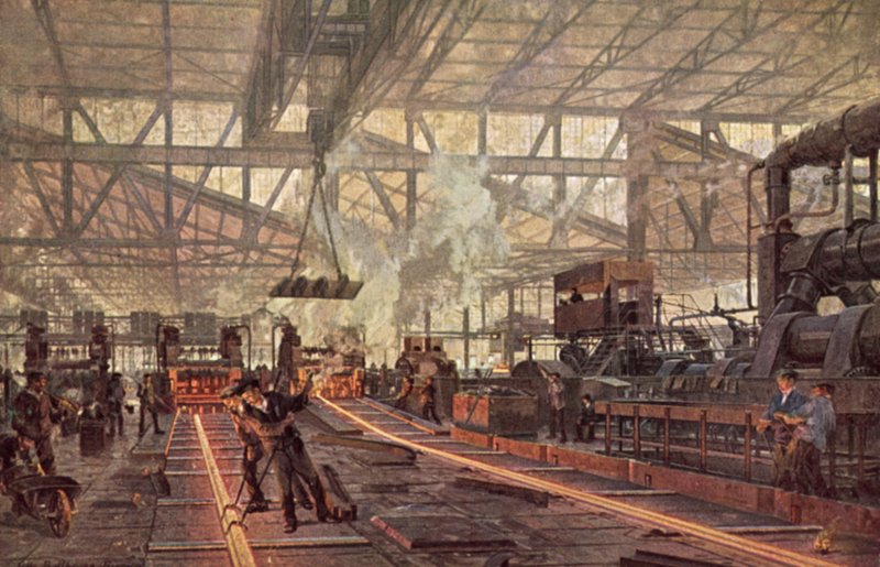Rålvalseværk, Krupp Steelworks, Essen, Tyskland af German School