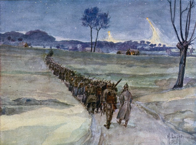 Erstatninger ankommer til skyttegravene, Ypres af German School