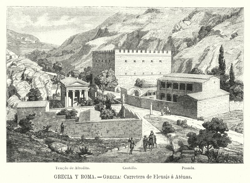 Vej fra Eleusis til Athen, Grækenland (litho) af German School