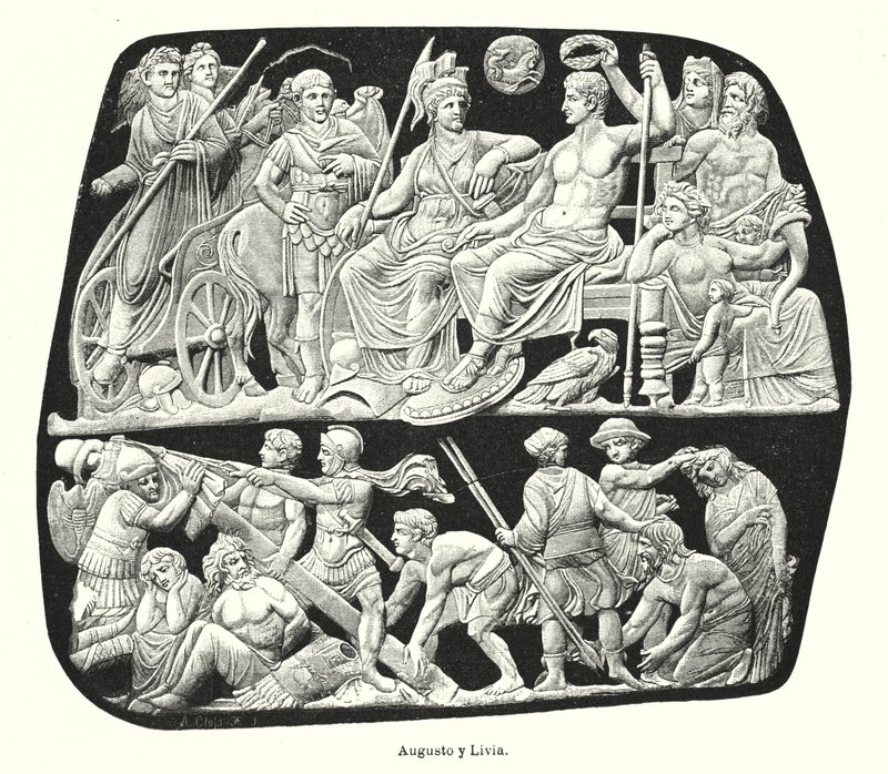 Romerske kejser Augustus og hans tredje kone, Livia (litho) af German School