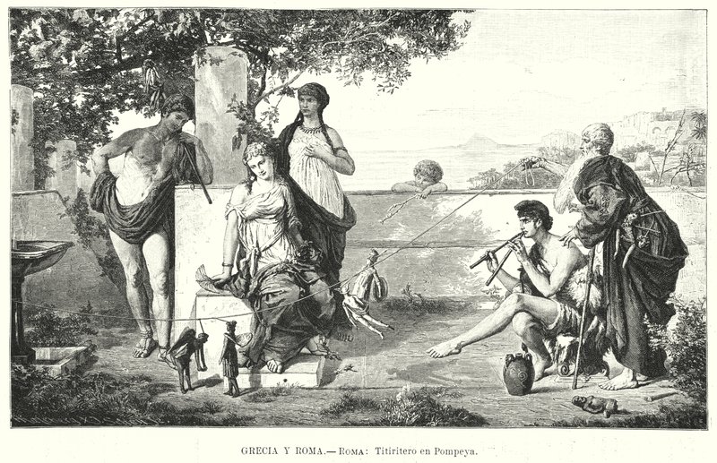 Romerske dukkeførere i Pompeji (litho) af German School