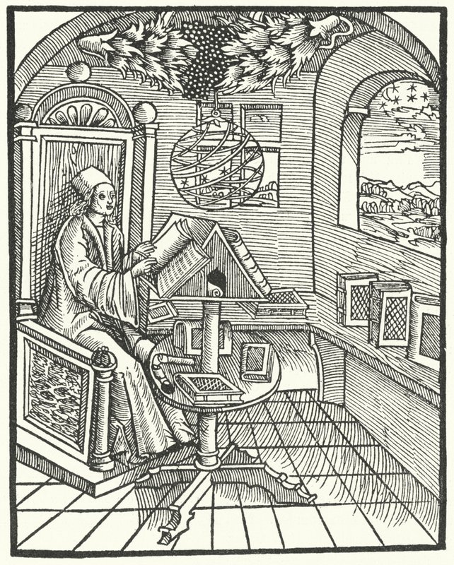 Værelse interiør med en lærd på arbejde, c1500 af German School