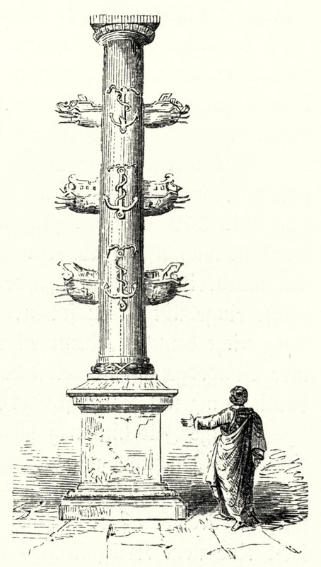 Rostral kolonne af Gaius Duilius, til minde om den romerske flådesejr over karthagerne ved slaget ved Mylae i 260 f.Kr. (gravering) af German School