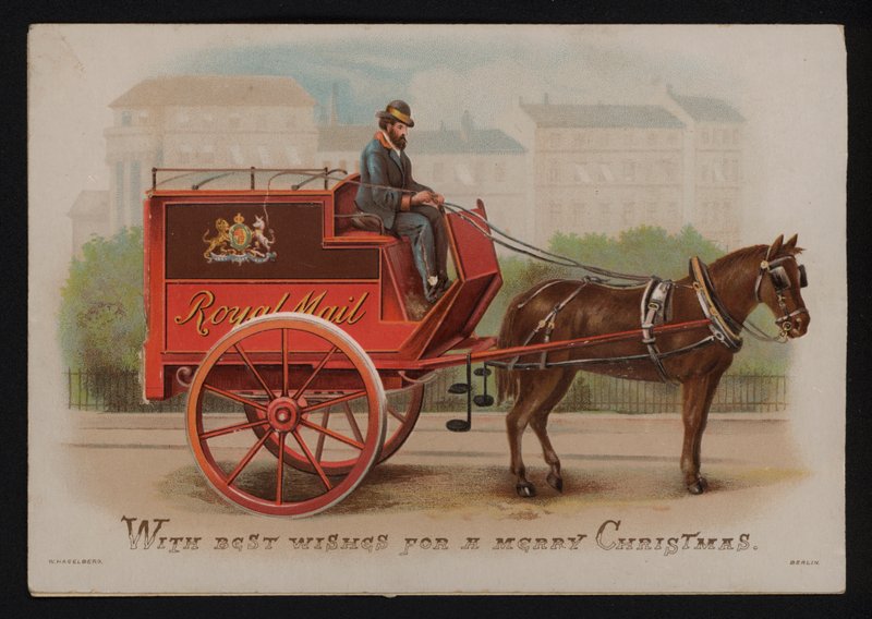 Royal Mail varevogn, julehilsen, slutningen af det 19. eller begyndelsen af det 20. århundrede (chromolitho) af German School
