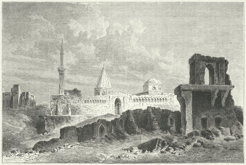 Ruinerne af Seljukkernes Palads i Konya, Tyrkiet (gravering) af German School
