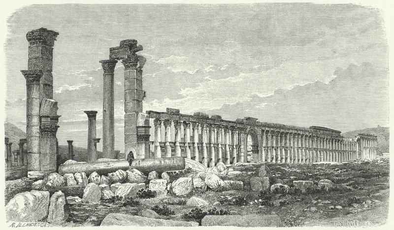 Ruinerne af byen Palmyra, Syrien (gravering) af German School