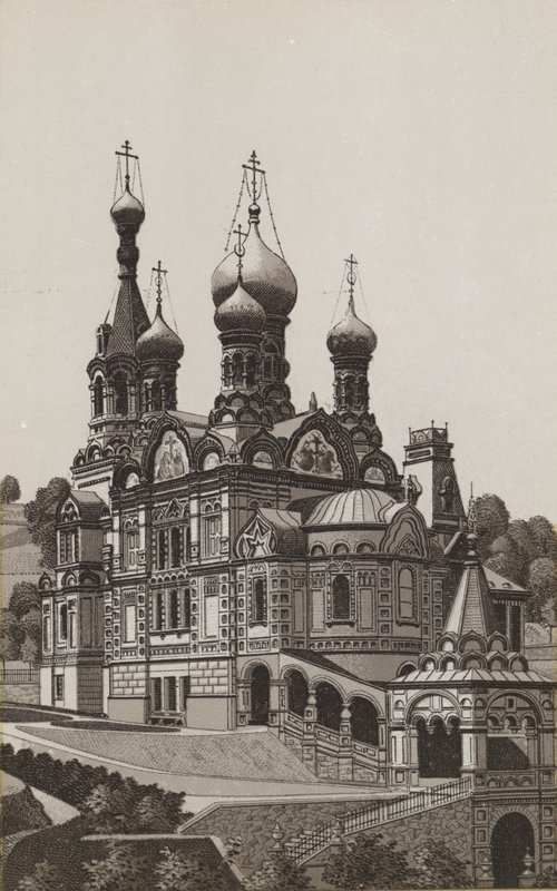 russisk kirke (litho) af German School
