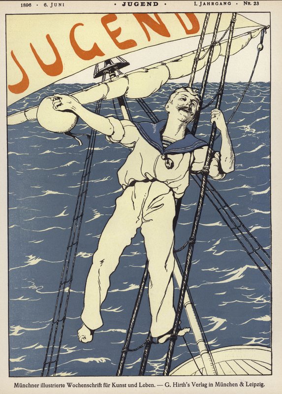 Sailor in the rigging of a shipdani af German School