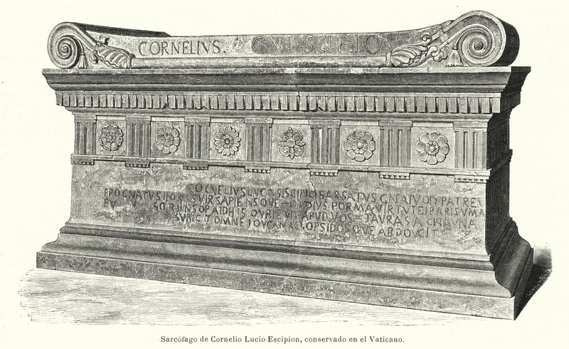 Sarkofag af romersk soldat og konsul Lucius Cornelius Scipio Barbatus i Vatikanet, Rom af German School
