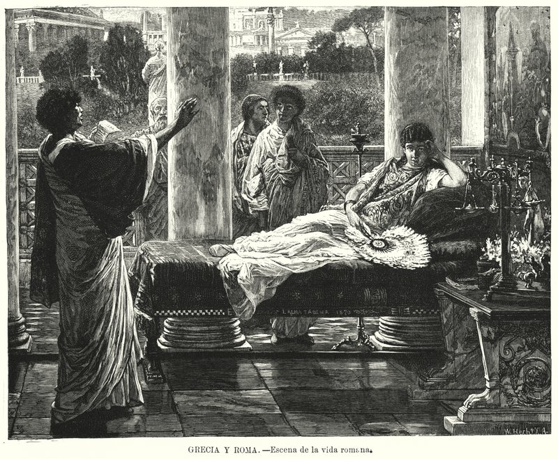Livets scene i det antikke Rom (litho) af German School