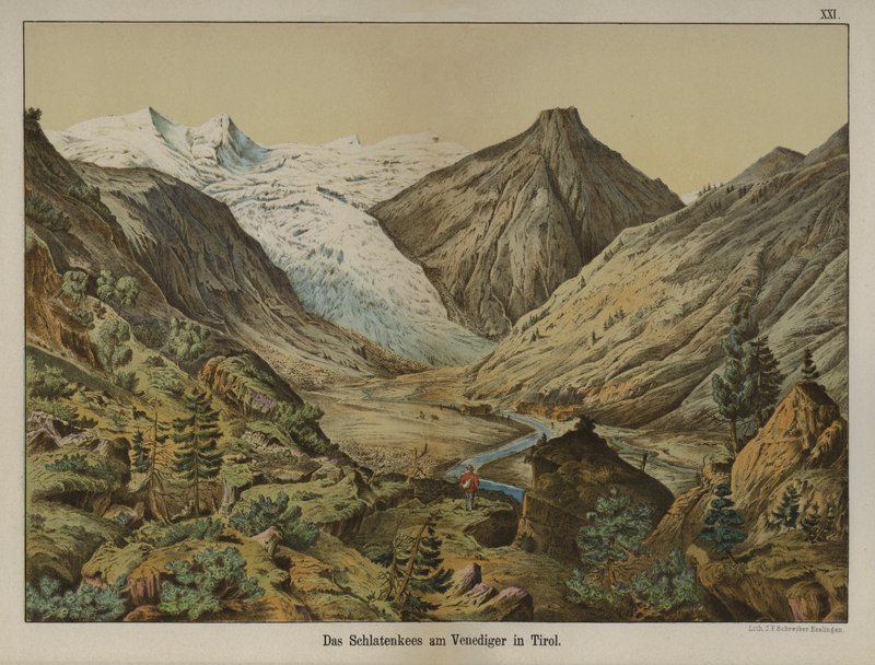 Schlatenkees-gletsjeren på Venediger, Tyrol, Østrig (farve litho) af German School