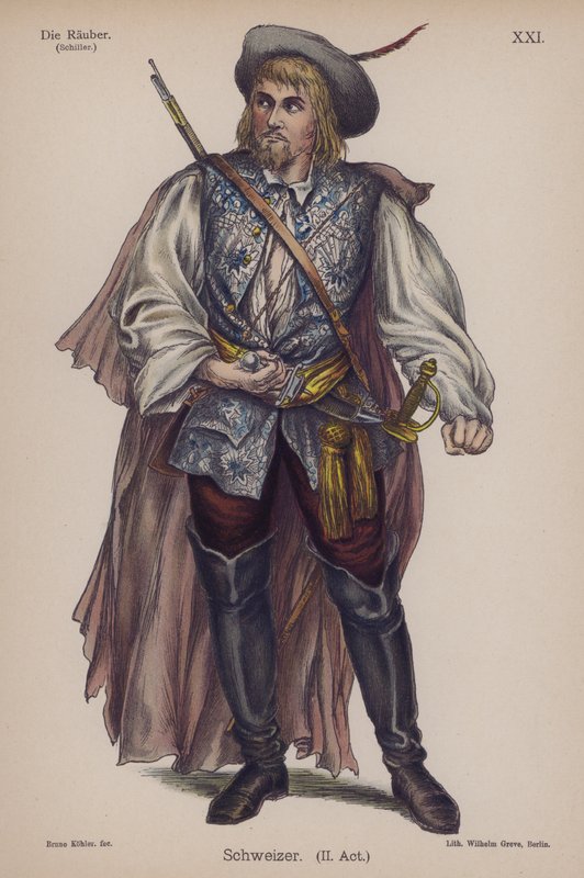 Schweizer, fra Die Rauber (Røverne) af Friedrich Schiller (farve litho) af German School