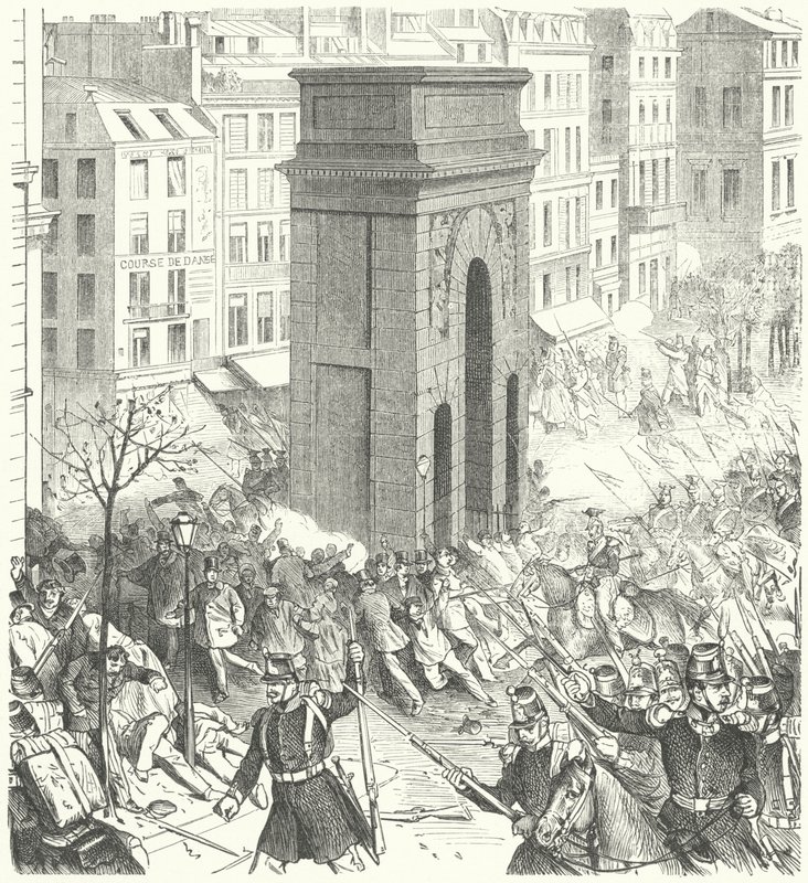 Soldater på gaden i Paris under det franske statskup i december 1851 (gravering) af German School