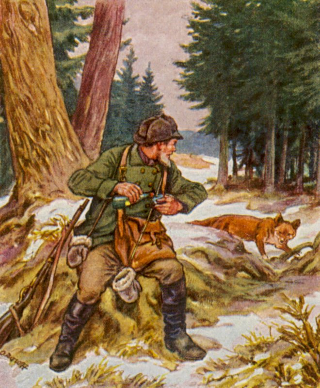 Sonntagsjager / Søndagsjæger (farvelitografi) af German School